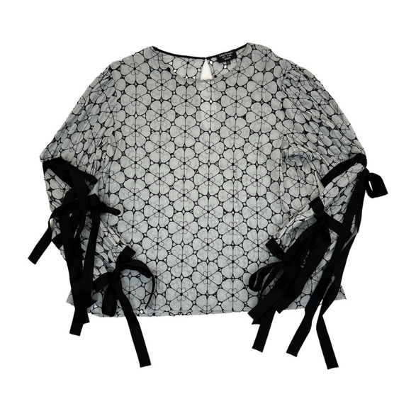 Creatures Of The Wind Gray Embroidered Eyelet Tie Sleeve Blouse - Picture 3 of 7